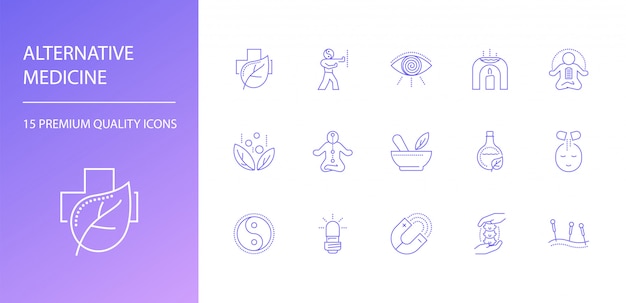 Alternative Medicine line icons set.