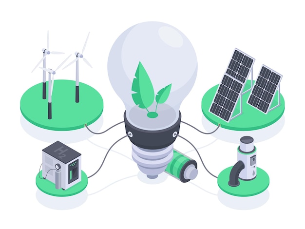 Alternative power sources isometric green energy eco friendly energy 3d vector illustration