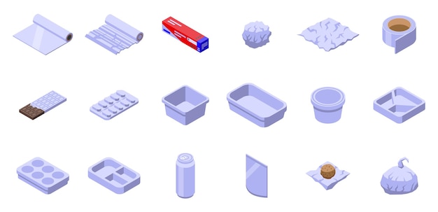 Aluminium foil icons set isometric vector Cooking roll