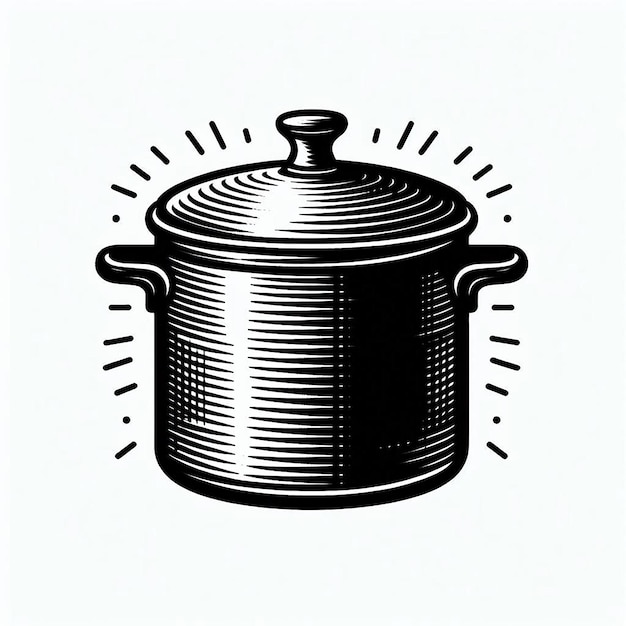 Aluminum pot Silhouette line art vector illustration on white background