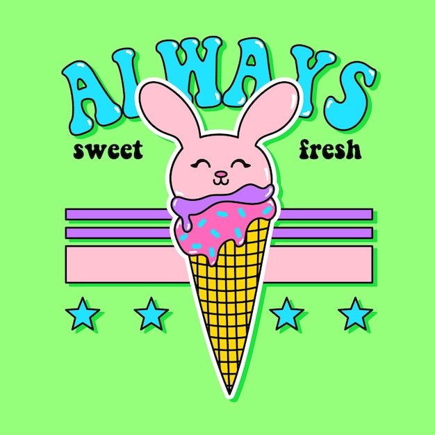 ALWAYS FRESH TEXT WITH A RABBIT INSIDE OF AN ICE CREAM CONE