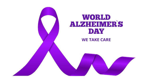 Alzheimer disease world day. Dementia, purple ribbon 