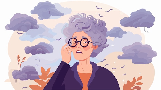 Vector alzheimers illness concept elderly woman with glasses