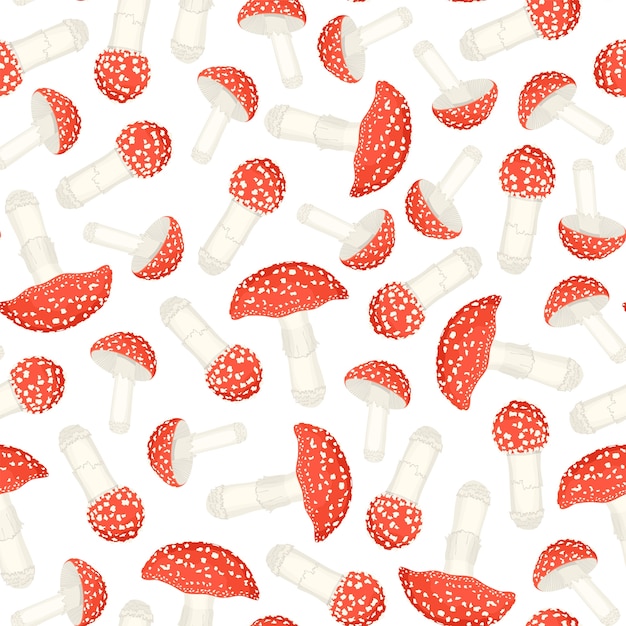 Amanita mushrooms seamless pattern