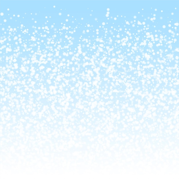 Amazing falling snow Christmas background. Subtle flying snow flakes and stars on winter sky background. Awesome winter silver snowflake overlay template. Original vector illustration.