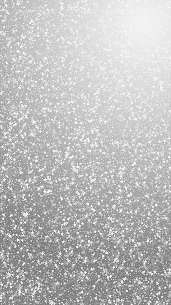 Vector amazing falling stars christmas background. subtle flying snow flakes and stars on grey background. artistic winter silver snowflake overlay template. actual vertical illustration.