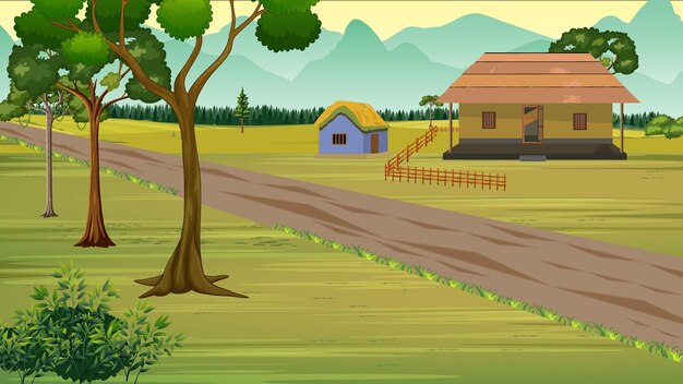 Vector amazing village field house vector scene