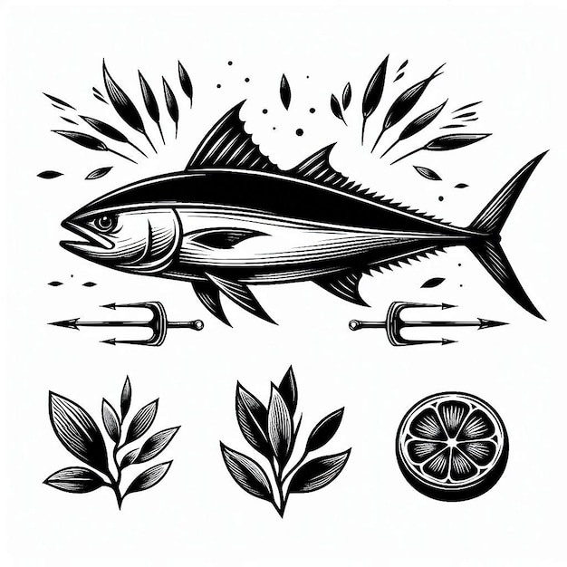 Vector amberjack genus seriola silhouette line art vector illustration on white background