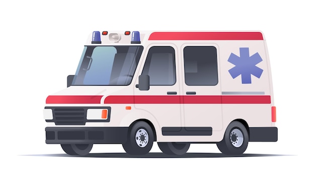 Ambulance car on an isolated white background Emergency vehicle Vector illustration in cartoon style