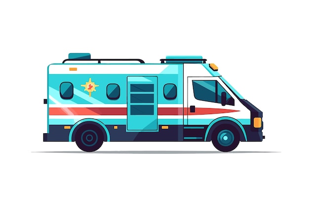 Ambulance emergency automobile car illustration flat cartoon medical vehicle auto side view isolate