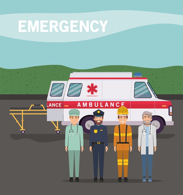 Ambulance paramedic police firefighter and doctor design