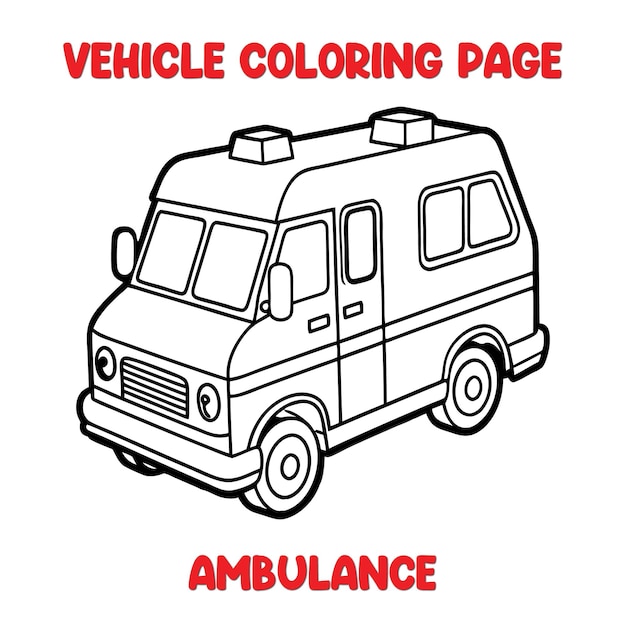 Vector ambulance vehicle coloring page colored illustration