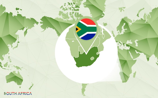 America centric world map with magnified South Africa map