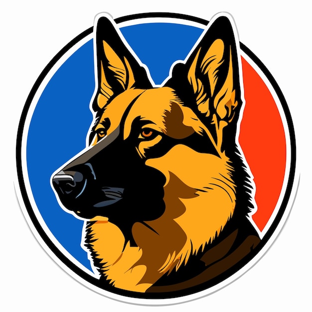 American alsatian flat sticker cartoon style illustration