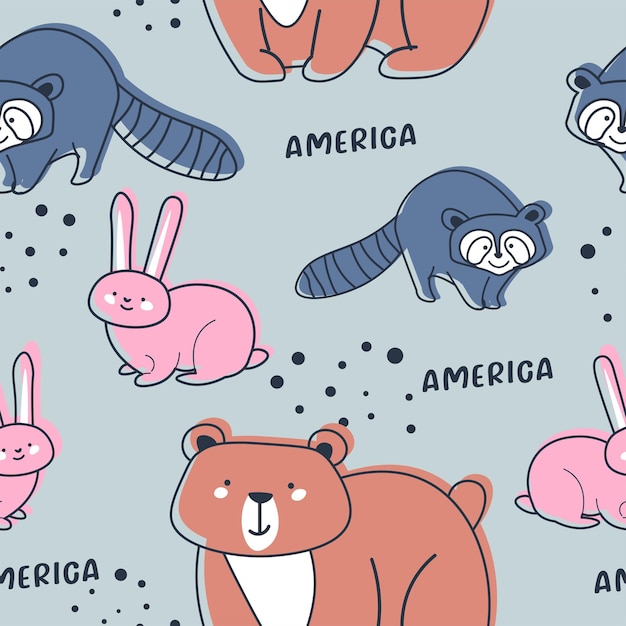 American animals and biodiversity seamless print