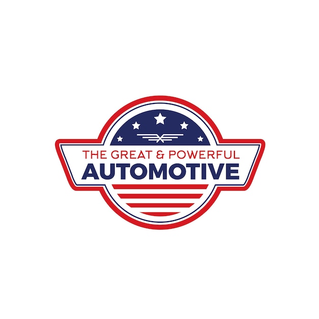 American automotive circle signage logo design with red and blue color