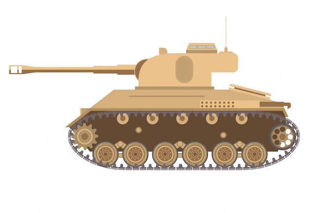 The American average tank of World War II and a tower with the gun and a machine gun.