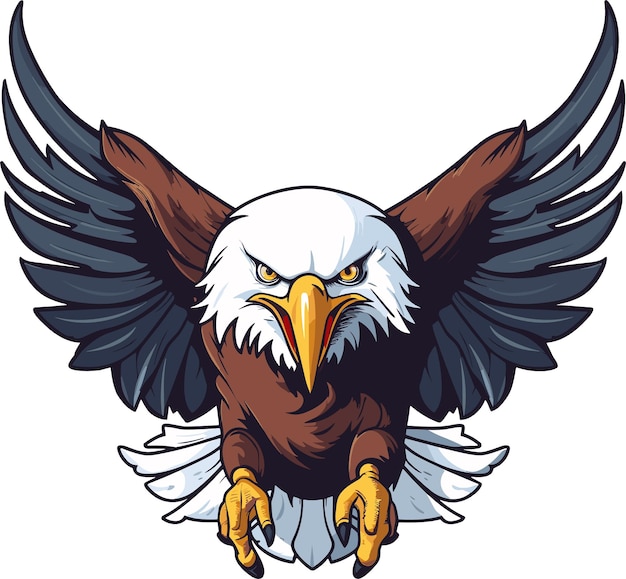 American Bald Eagle with Open Wings and Claws in Cartoon Vector Style