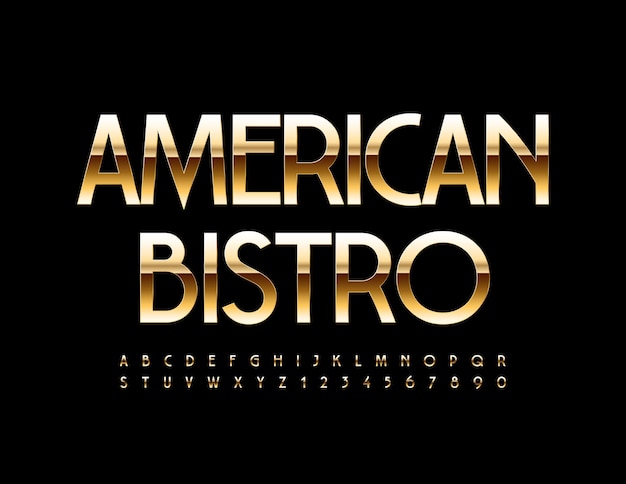 American Bistro Golden Metal Font Elegant luxury Alphabet Letters and Numbers set