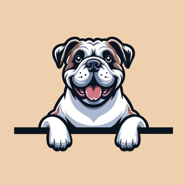 American Bulldog dog peeking face illustration vector