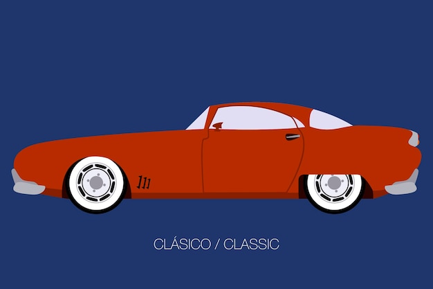 American classic car side view flat design style