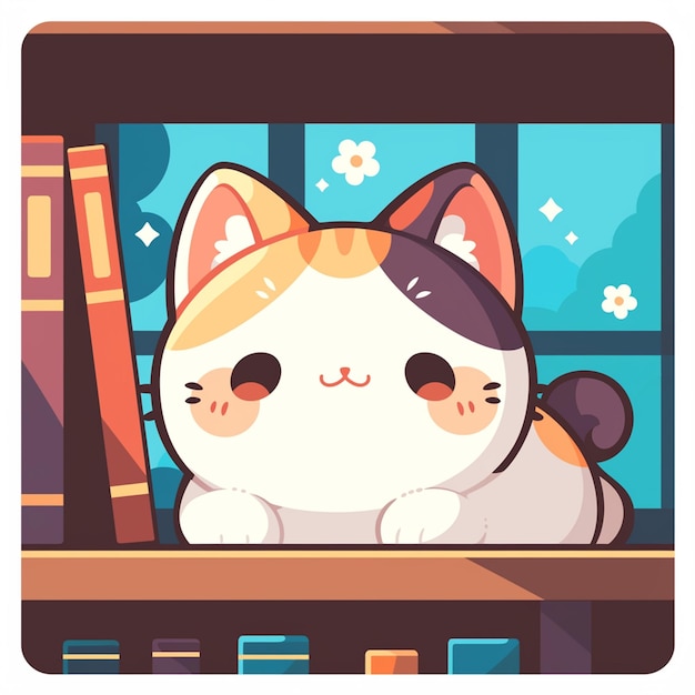 Vector american curl cat climbing a bookshelf