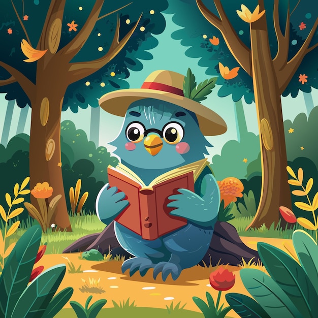 American Dipper bird shy passionate reading forest hat vector