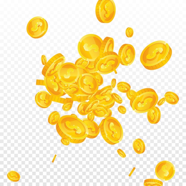 American dollar coins falling Alluring scattered USD coins USA money Flawless jackpot wealth or success concept Vector illustration