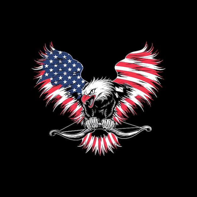 Vector american eagle in usa flag tshirt design vector