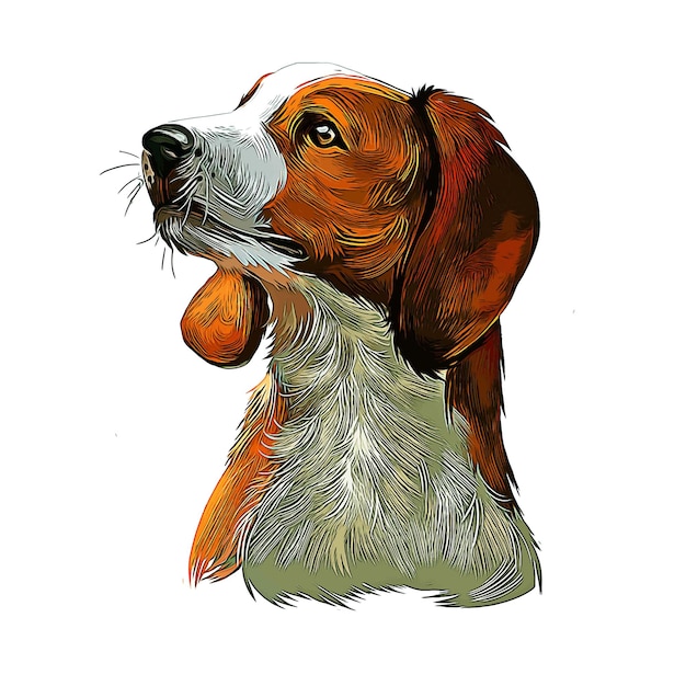 American English Coonhound Dog Watercolor Sketch Hand Drawn Illustration