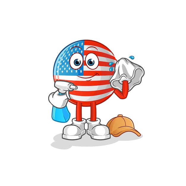 American flag cleaner vector cartoon character