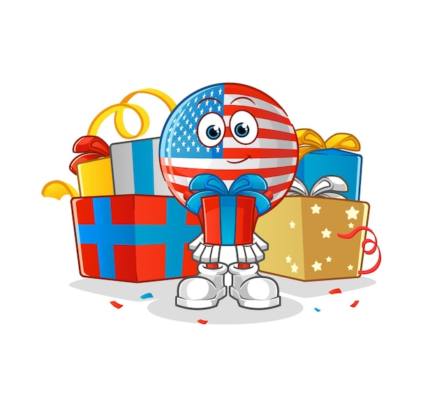 American flag give gifts mascot cartoon vector