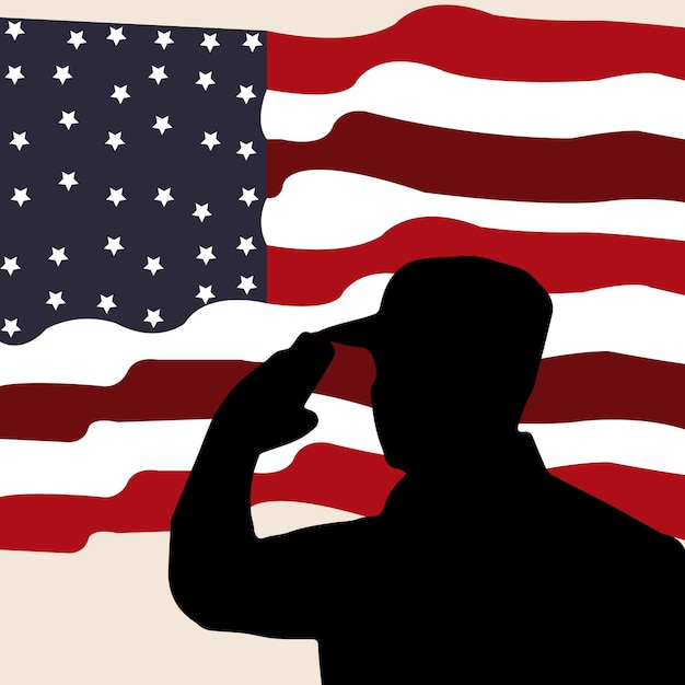 American flag and Silhouette of Soldier suitable for Veterans Day Independence Day Memorial Day