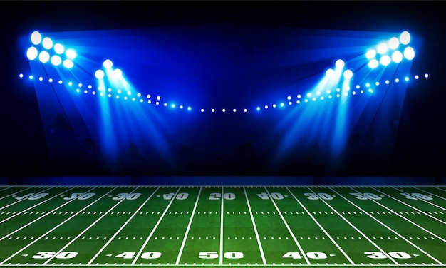 American football arena field with bright stadium lights Vector design