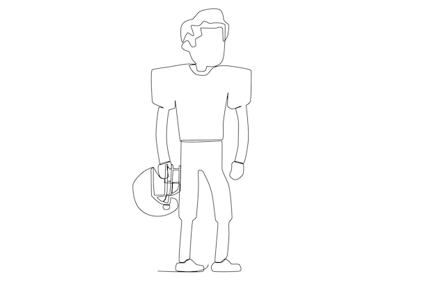 An American football athlete taking off the helmet line art