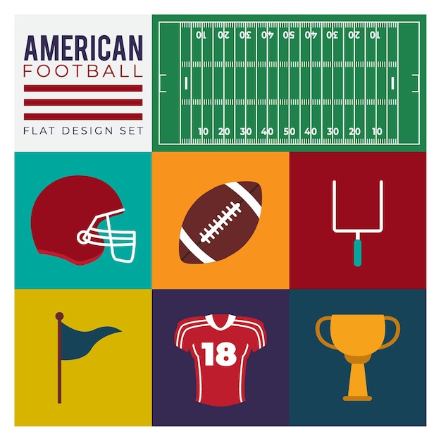 American football flat design icon pack