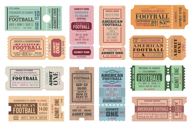 American football isolated ticket set