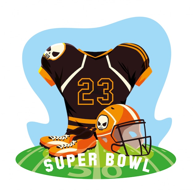 American football player outfit sportsuit, label super bowl