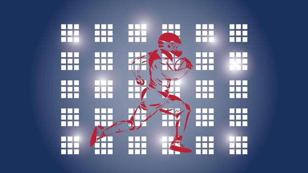 Vector american football player in outline white isolated in blue under light stadium