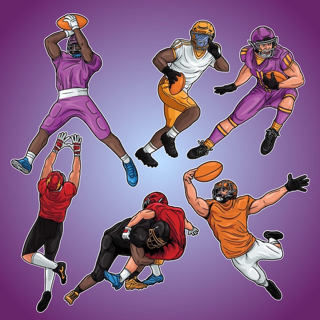 American football pose pack illustration is a collection of several different player positions