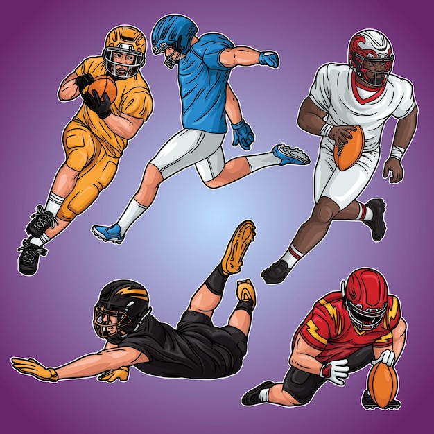 American football pose pack illustration is a collection of several different player positions