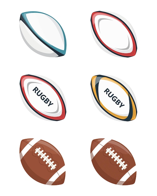 American football rugby set sport balls flat vector illustration Isolated sport gear icon elements