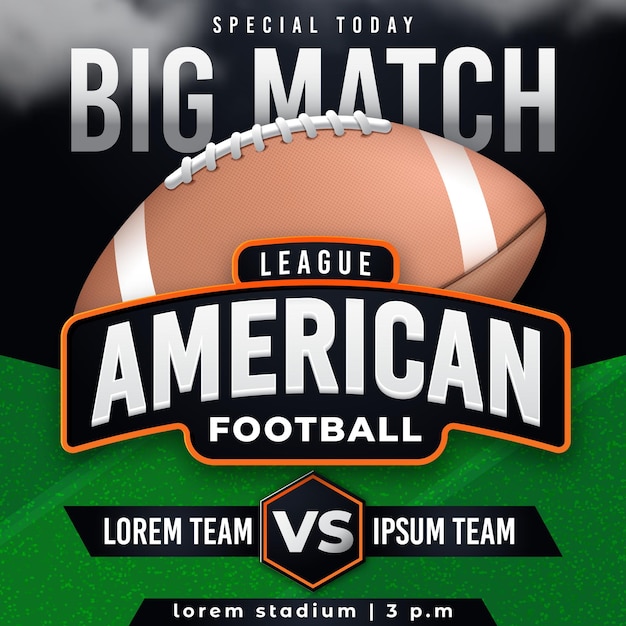 American Football Square Banner Template for Big Match Schedule