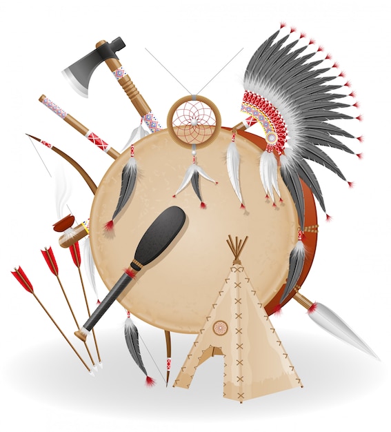 American indians concept icons vector illustration