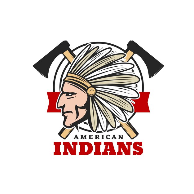 Vector american indians icon indian chief and tomahawks