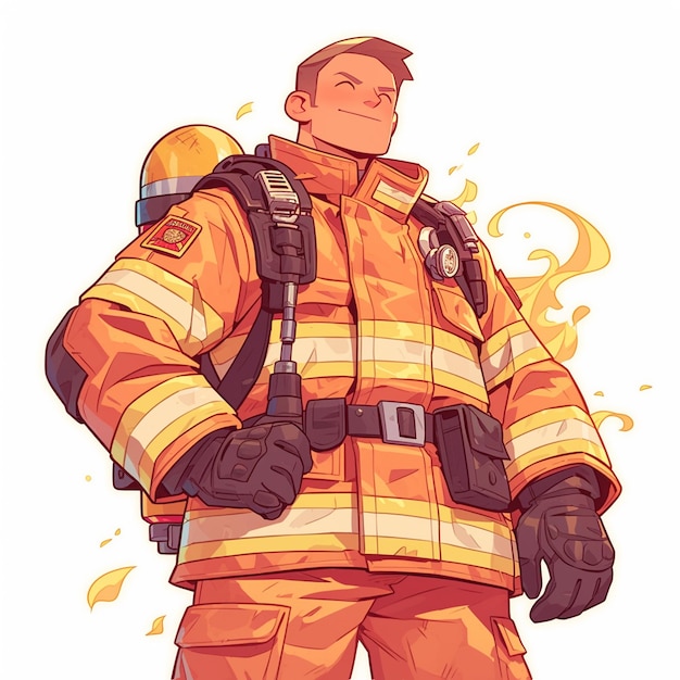 American Man Wearing a Firefighter Uniform in Action