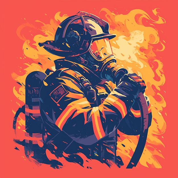 American Man Wearing a Firefighter Uniform in Action