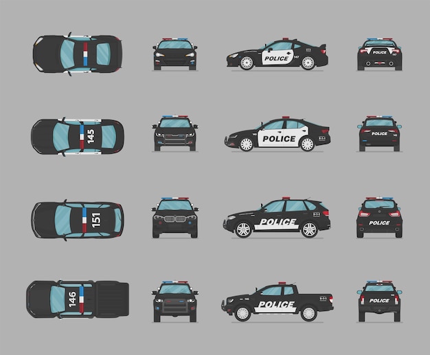 Vector american police cars from different sides