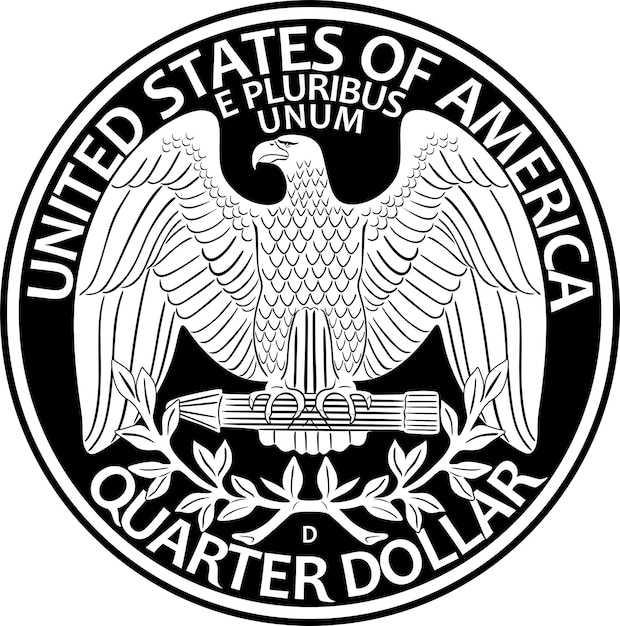 American quarter dollar coin vector design year 1943 handmade silhouette