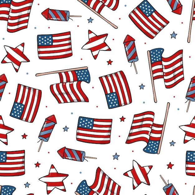 American seamless pattern with flags and stars for textile prints wallpaper backgrounds wraps